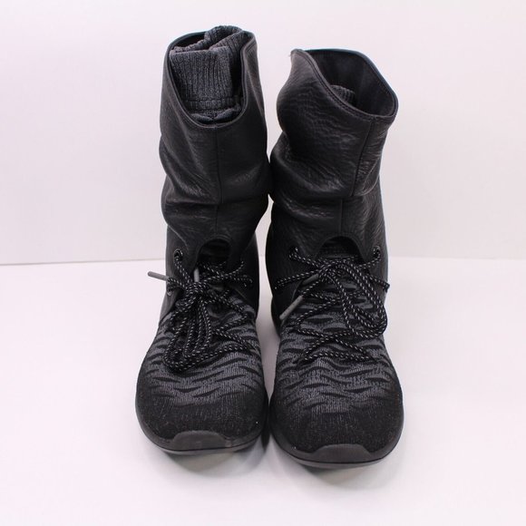 Nike Womens Roshe 2 Hi Flyknit Slouch Leather Boots Size 7 All Black Gray 861708 - Picture 4 of 13